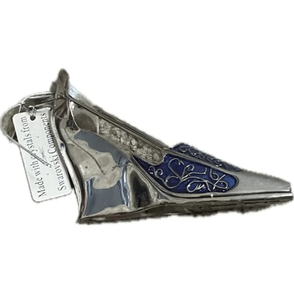 Palais Royal Swarovski Crystal Blue Enamel Silver‎ Wedge Shoe Ornament Fashion